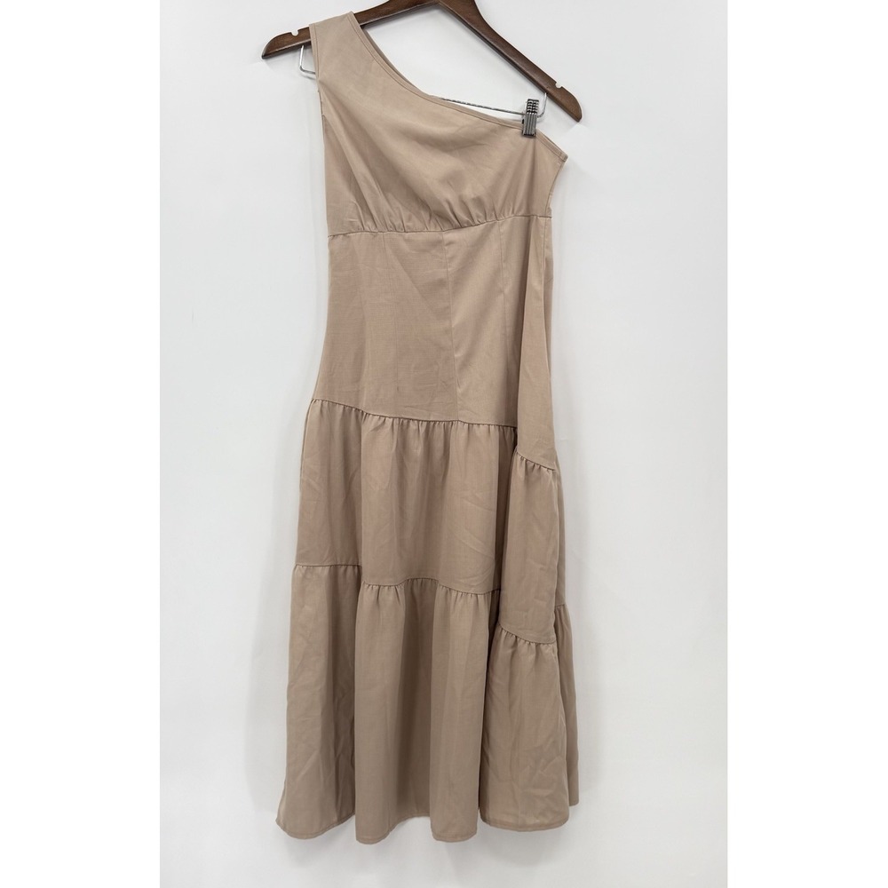 SHEIN Size S One Shoulder Midi Dress Womens Tan Tiered Asymmetrical Summer